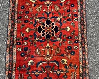 Vintage Persian Sarouk wool runner with pad; 24"W x 60"L