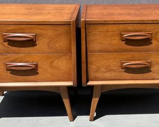 Pair of cherry wood MCM bedside chests made by United Furniture Corp
