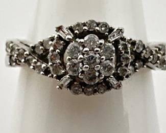 Platinum, sterling diamond ring, approx. 1/2 ctw