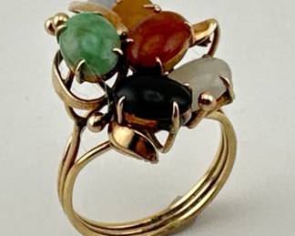 14kt multicolored jade ring
