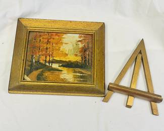 MCM Miniature landscape oil painting with Easel