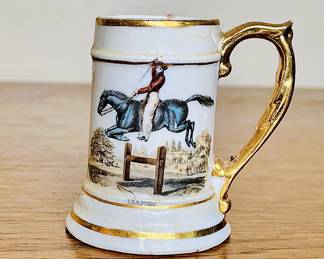Mini Vintage Horse & Jockey Stein Gold Trim