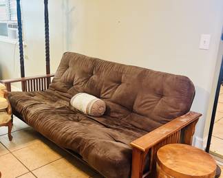 Modern futon in a Chestnut color with a wooden frame
