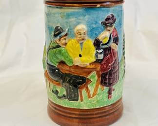 MCM Handpainted Beer Stein likely German. Signed on bottom