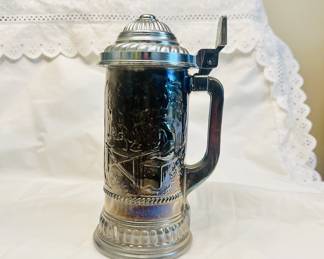 Vintage Nova glass beer stein with a silver coating and pewter lid