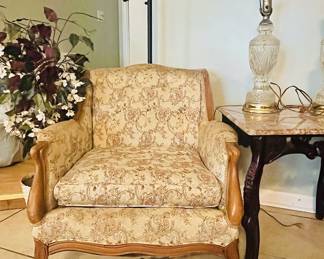 Mid-century floral upholstered chair
Wood & Granite Side Table