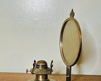 Early Mid Century Oil Lamp with Reflector Shield 