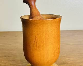 Mid-century wooden mortar and pestle set