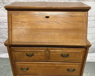 Vintage Oak Drop-Leaf Desk & 3-Drawers