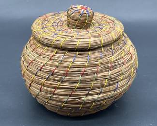Woven Coiled Wicker Basket w/ Lid