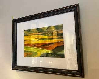 Framed & Matted Farmland Scene Watercolor Painting by Gibetering