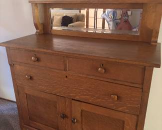 Oak Sideboard with Mirrored Backsplash