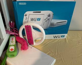 Nintendo Wii U White Premium Set, Nintendo Wii Remote Plus, Nintendo Wii Racing Wheel, Wii Nunchuk Controller