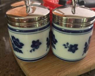 Pair of Blue/White Floral Egg Coddlers