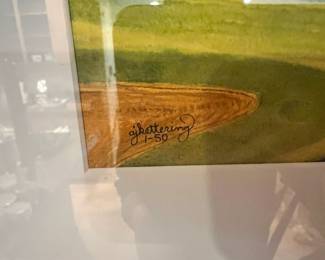 Framed & Matted Farmland Scene Watercolor Painting by Gibetering