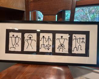 Framed Petroglyph-Inspired Artwork Black Sand on Handmade Paper by Gay Jensen
