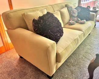 Paine-Dijon Lauren Sofa, Pair of Pier 1 Purple Ruffled Throw Pillows