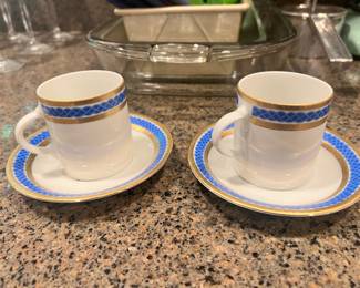 Tirchenreuth Bavaria German Hand Painted Gold & Blue - 4 Piece Cups & Saucers 