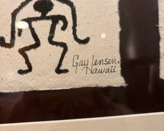 Framed Petroglyph-Inspired Artwork Black Sand on Handmade Paper by Gay Jensen
