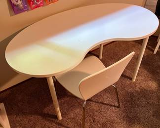 Ikea Hissmon Kidney Shaped White Desk, Crate & Barrel White Felix Side Chair