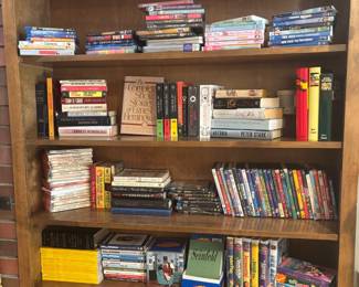Assortment of Books, VHS Tapes, DVD's, Blu-ray Movies, Traditional Style Bookcase Cabinet