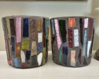 Pair of Mosaic Stained Glass Candle Holders