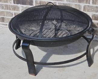 Outdoor Black Metal Fire Pit w/ Lid & Cover