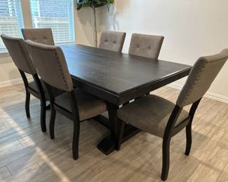 Wooden Trestle Dining Table w/ 6-Side Chairs
