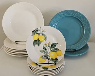 14- Royal Norfolk Plates White, Turquoise, & Lemon