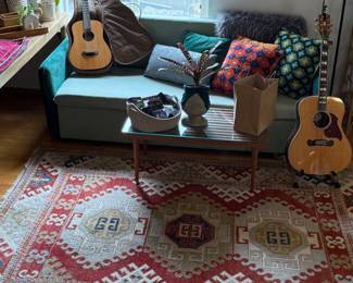 Turkish Style Rug, Velvet Sleeper Sofa Pull out couch, MCM slat table