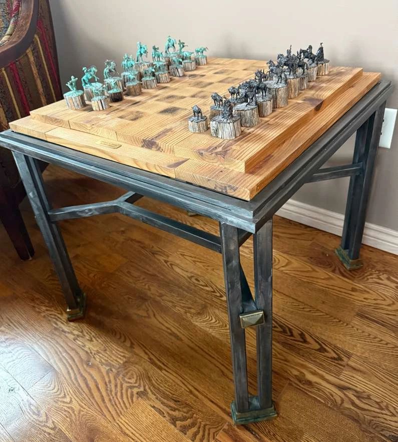Cowboys vs. Indians Handcrafted Bronze Chess Set by Leigh Aldrich