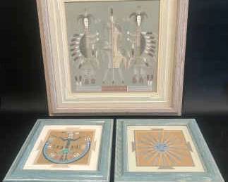 Framed Navajo Sand Painting Trio Ceremonial and Healing Art