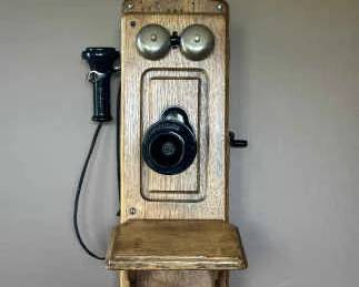 Antique Kellogg Wall Telephone Early 1900s Oak Crank Phone