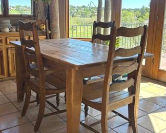 Rustic Solid Wood Dining Table with 4 LadderBack Chairs