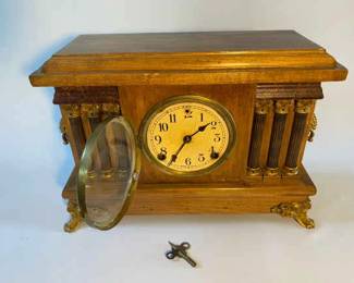 Antique Mantel Clock with Brass Movement Ornate Details