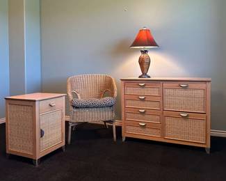 WickerFront Bedroom Furniture Set 3Piece Set with Lamp