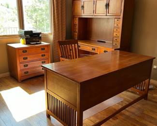 MissionStyle Solid Oak Office Furniture Set Desk, Hutch, Chair Lateral File