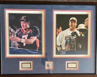 Framed John Elway Super Bowl XXXII XXXIII Champion Display
