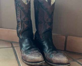 Mens Frye Western Cowboy Boots Size 11D, Black Brown Leather