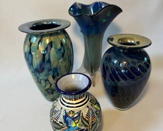 Art Glass HandPainted Vase Collection 4 Decorative Pieces