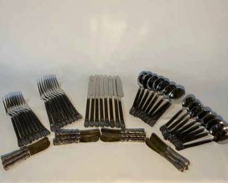 Vintage Hammered Flatware Service for 8 and Sets of Ornate Butter Knives