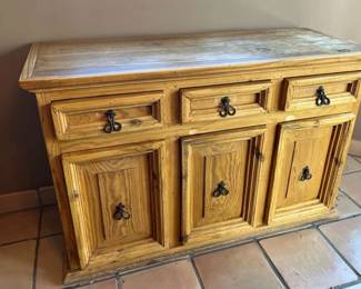 Rustic Solid Wood Sideboard Buffet with Iron Pulls