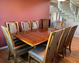 MissionStyle Expandable Dining Table with Inlay 8 Chairs
