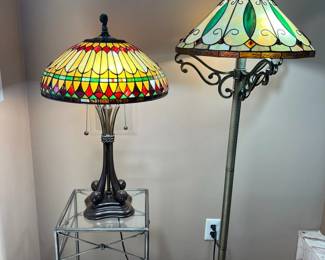 Pair of TiffanyStyle Stained Glass Lamps Table and Floor Lamp