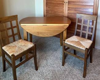 Wood DropLeaf Dining Table with 2 LadderBack Rush Seat Chairs SpaceSaving Set
