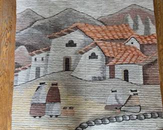 Handwoven Andean Village Scene Tapestry Earth Tone Wall Art