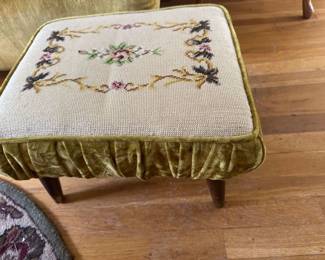 Stool with needlepoint design