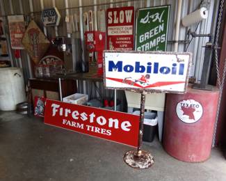 Double sided Mobiloil with original stand (minus base, flywheel attached)
