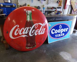 Coca Cola button & Cooper Tires sign!