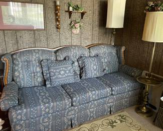 Couch, vintage swag lamp, floor lamp, decor